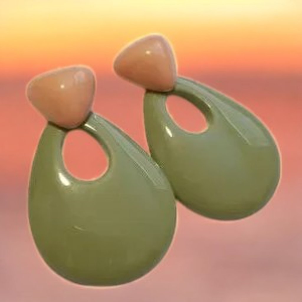 3 For $15 Two Tone Peach & Olive Teardrop Earrings